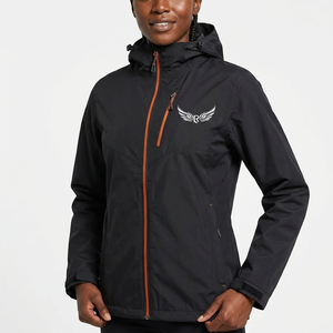 <b>Men's</b> <b>Black</b> Waterproof Hooded <b>Windbreaker</b> Jacket With Orange Zipper And Wing Logo Front Print Sporty Style For Winter Outdoor - Product Image 3