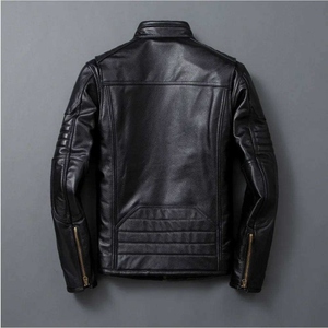 Men's Vintage Biker PU Leather Grain Textured Turtleneck Collar Retro Motorcycle Style Casual Winter Zipper OEM Service Coat - Product Image 3