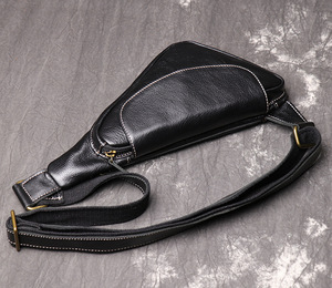Men's Vintage Style Genuine Leather Sling Bag Crossbody Chest Shoulder Bag for Casual Travel and Work. - Product Image 4