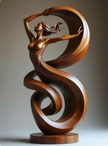 Sculpture abstraite moderne en bois sculptée à la main, statue décorative marron pour table, salon, maison - Product Image 2