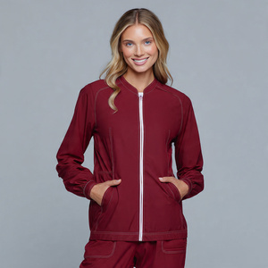 Veste de travail pour infirmière à fermeture éclair sur le devant, 100% coton, respirante, confortable, uniformes de travail pour hôpital - Product Image 5