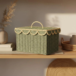 Sustainable Paper Storage <b>Basket</b> Handmade Woven Rectangular Organizer <b>Basket</b> <b>with</b> <b>Lids</b> Natural Home Decor Wholesale B2B Bulk MOQ - Product Image 4