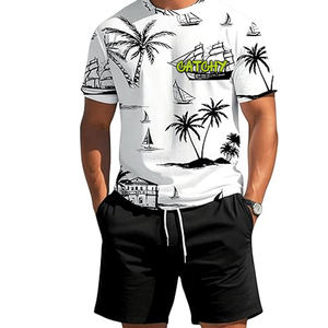 Fashion <b>Men</b>’s Printed Knitted <b>T</b>-<b>Shirt</b> Set Casual Sports Two Piece Outfit for Daily Wear - Product Image 3