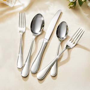 Juego de Cubiertos de Acero Inoxidable con Mango Redondo Martillado, 5 Piezas - Juego de Cubiertos Plateados, Cuchara, Tenedor, Cuchillo - Product Image 6