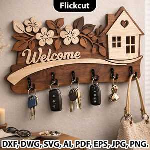 Perchero de pared de madera con diseño floral para recibidor, organizador de llaves y abrigos - Product Image 2
