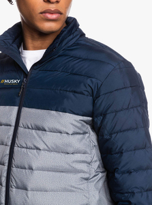 HUSKY <b>Men's</b> Winter Puffer <b>Jacket</b> Stand Collar Color Blocking Windproof Zipper Closure Casual Thick Quilted Outerwear - Product Image 3