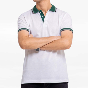 Polo Homme Blanc Respirant Sans Coutures avec Bordure Verte en Coton Tricoté – Tenue Décontractée d'Été à Manches Courtes Couleur Unie - Product Image 3