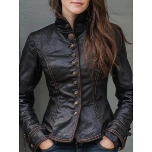 Chaqueta de Cuero de Cordero Hecha a Mano, Estilo Steampunk para Mujer - Product Image 1