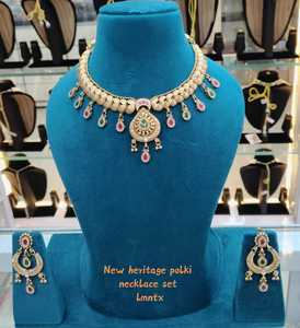 Heritage Polki Imitation Necklace & Earrings 18K Gold Plated Brass Trendy Bridal Jewelry <b>Set</b> for Wedding & Party - Product Image 1