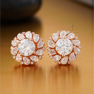 3.61 CT Floral Halo Lab Grown Diamond Stud <b>Earrings</b> 14K Rose Gold Screw <b>Back</b> 18K Gold Plated Drop <b>Earrings</b> Pearl IGI Certified - Product Image 1