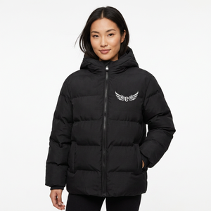 Blouson bomber noir à capuche pour homme en toile fine avec logo frontal, imperméable, coupe-vent, avec broderie d'ailes, fermeture éclair, vêtement décontracté pour l'hiver - Product Image 3