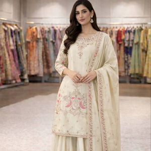 Último Diseño de Ropa Étnica India y Pakistaní, Conjunto de Sharara Gharara Kurti Bordado Personalizable, Hermosa Tela Georgette - Product Image 1