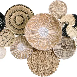 New! Set of 10 Rattan Wall Decor, 100% Handwoven Basket Wall Art, Woven Baskets Wall Decor With African Design Made In Vietnam