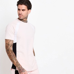 Ensemble T-shirt et short pour homme, rose clair, col rond, couleur unie, séchage rapide, sportif, décontracté, été, coupe classique, manches courtes - Product Image 3