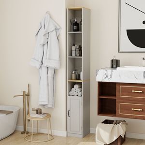 6 Tier 72\" Tall Slim <b>Storage</b> Sideboard 1 Door 2 Adjustable Shelves <b>Narrow</b> Freestanding Bathroom Bookcase Display Cabinet - Product Image 1