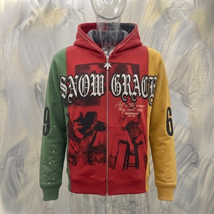 Sudadera con Capucha y Cierre de Cremallera para Hombre Snowgrace, Diseño Color Block, Estilo Urbano, Corte Holgado, Largo Regular, Ropa de Otoño - Product Image 3