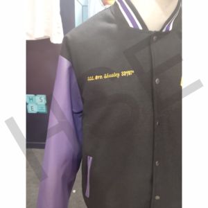 Custom <b>Black</b> & Purple Varsity Jacket – Embroidered Patch Letterman Jacket with Snap Button Closure - Product Image 5