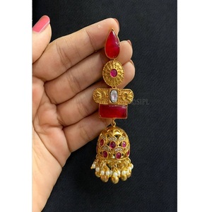 Glamorous Premium Quality Gold Plated Bell Shape <b>Drop</b> <b>Earrings</b> With <b>Red</b> Zircon And Pearl For Women Vintage Wedding Jewelry - Product Image 1