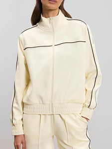 Conjunto Deportivo de 2 Piezas para Mujer, Sudadera con Capucha y Pantalones Deportivos Blancos con Ribete, Personalizado OEM, de Algodón Transpirable - Product Image 6