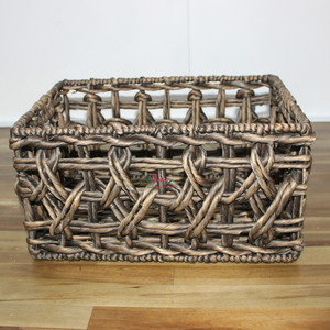 Handmade Rustic Eco Friendly Water Hyacinth Woven <b>Storage</b> Basket Set Shelf <b>Bin</b> <b>Wooden</b> Handles - Product Image 4