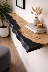 <b>Black</b> Wave Epoxy <b>Console</b> <b>Table</b> Floor Mount Wood Resin Handmade Modern Eco-Friendly Durable Rectangle Entryway Hallway Home - Product Image 2
