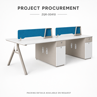 Poste de travail de bureau pour 4 personnes avec cloisons en tissu bleu, armoires de rangement, 2800 mm, mobilier de bureau moderne ArchieLeap ZQR-00410