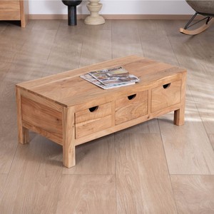 Table basse rectangulaire Vandana Golden Flow en acacia massif Nüma 100 cm avec tiroirs - Product Image 1