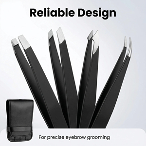 Juego de Pinzas para Cejas Modernas con Punta Puntiaguda de Acero Inoxidable, Kit de Herramientas de Maquillaje y Cuidado Personal Duradero con Estuche de Almacenamiento de Cuero - Product Image 2