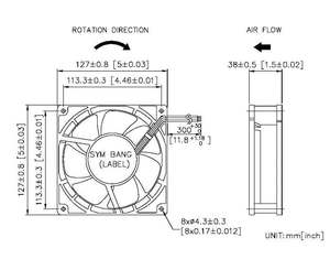 Symbang D12738-TP 24v พัดลมแกน DC 127x38mm ใบพัดพลาสติกสำหรับอุปกรณ์อุตสาหกรรม - Product Image 3