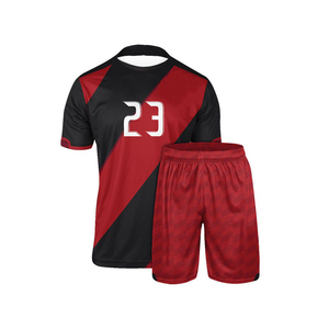 Maillot de football personnalisé rouge et noir à rayures diagonales, numéro 23, manches courtes, uniforme en polyester à séchage rapide pour hommes, toutes saisons - Product Image 1