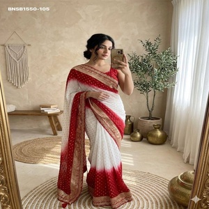 Sari en viscose georgette de qualité supérieure avec broderie Butti sur toute la surface - Bordure et dentelle jacquard tissées - Mode féminine - Product Image 1