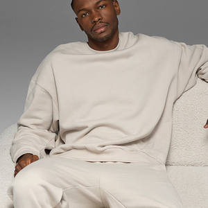<b>Men's</b> Oversized Crew Neck Sweatshirt Solid Color Minimalist Style Regular Fit Cotton French Terry <b>Pullover</b> Autumn Wear - Product Image 4