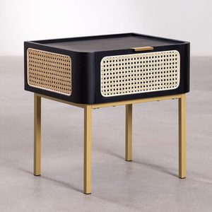 Black Rattan Nightstand Wooden <b>End</b> <b>Table</b> Bedside Cabinet Minimalist Bedroom Side <b>Table</b> - Product Image 2