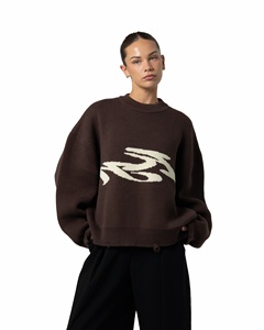 Suéter Unisex Oversize de Punto Jacquard con Gráficos Abstractos, Cuello Redondo, Hombros Caídos, Estilo Desgastado - Product Image 3