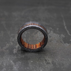 Handmade Damascus Steel & Brown <b>Wood</b> <b>Ring</b>, Unique Band Christmas Gift <b>Men</b> <b>Wedding</b> <b>Ring</b> Damascus <b>Wood</b> <b>Ring</b> <b>Men</b> Gift - Product Image 2