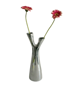 Silver Glossy Finished <b>Vase</b> Tabletop Decor <b>Set</b> of Two Metallic <b>Vase</b> Home Decorative Flower <b>Vase</b> Wedding Party - Product Image 5