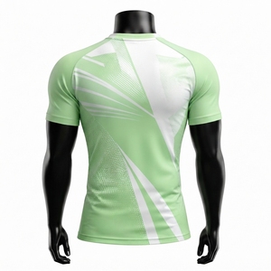 เสื้อรักบี้ชายแบบซับลิเมชั่น แขนสั้น ทรงเข้ารูป ระบายเหงื่อได้ดี สีเขียวขาว คอวี สำหรับผู้ใหญ่ ชุดกีฬา - Product Image 4
