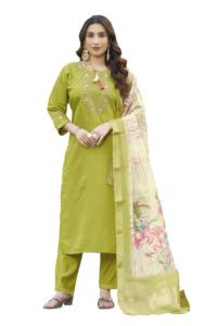 Elegante conjunto de Kurti, pantalón y dupatta de corte recto. Graciosa y moderna, eternamente clásica. - Product Image 1