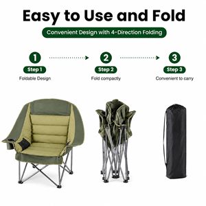 Chaise de camping robuste et surdimensionnée, capacité de 500 lb, siège pliable d'extérieur avec porte-gobelet et poches latérales, portable pour usage au bureau - Product Image 5