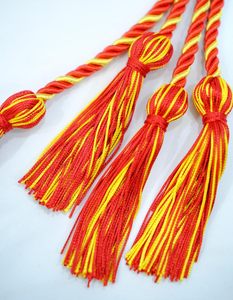 Red and Yellow <b>Braided</b> Macrame <b>Cord</b> with Tassels for Garment Use 8 Strand Polyester Cords Classical Style - Product Image 3
