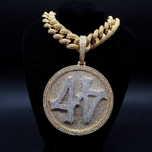 Collier Pendentif Initial Personnalisé en Argent 925 avec Diamant Moissanite pour Homme, Lettre Ronde Sertie de Pierres, Style Hip Hop, Bijou Léger, Cadeau - Product Image 3