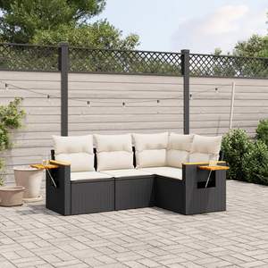 Ensemble de canapés de jardin modulaires 4 pièces en rotin PE noir et blanc crème - Product Image 1