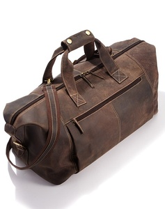 Sac de voyage en cuir unisexe, grande capacité, fermeture à glissière, style vintage, marron - Product Image 3