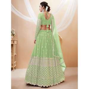 Superbe Pista Green Paillettes Georgette Réception Porter Lehenga Choli pour Robes de Bal - Product Image 2