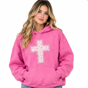 Sudadera con Capucha Morada Extra Grande para Mujer, con Diseño de Cruz Bordada, Sudadera de Forro Polar, Corte Regular, para Otoño - Product Image 4