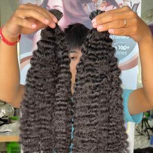 Extensions de ktip bouclés birmans à cuticules alignées 100% extensions de cheveux bouclés birmans crus vierges à pointe plate - Product Image 1