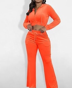 Hoodie And Joggers Zipper <b>Tracksuit</b> 2pcs Suit Set Sexy Stretchy Sporty Cropped Set Velvet <b>Velour</b> Track Suit For <b>Women</b> Breathable - Product Image 3