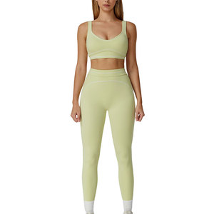 Casual Women Solid Front Yoga Sets Comfortable Stretch Clothing Matching <b>Top</b> <b>and</b> <b>Leggings</b> for Daily Wear Yoga Practice Fitness - Product Image 1