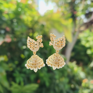 Bohemian Gold Plated Drop Earrings with Pearl and Diamond Accents - Product Image 3