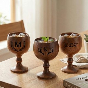 Tasse à thé ronde en bois entièrement personnalisée sans anse, gobelet avec gravure monogramme, design rétro durable, concept de tasse à thé par UO - Product Image 4